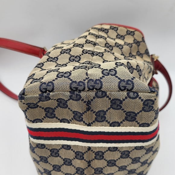 Gucci GG Canvas Jolicoeur Tote Bag Red Blue Sherry Line w/COA..*RARE* - Picture 9 of 17